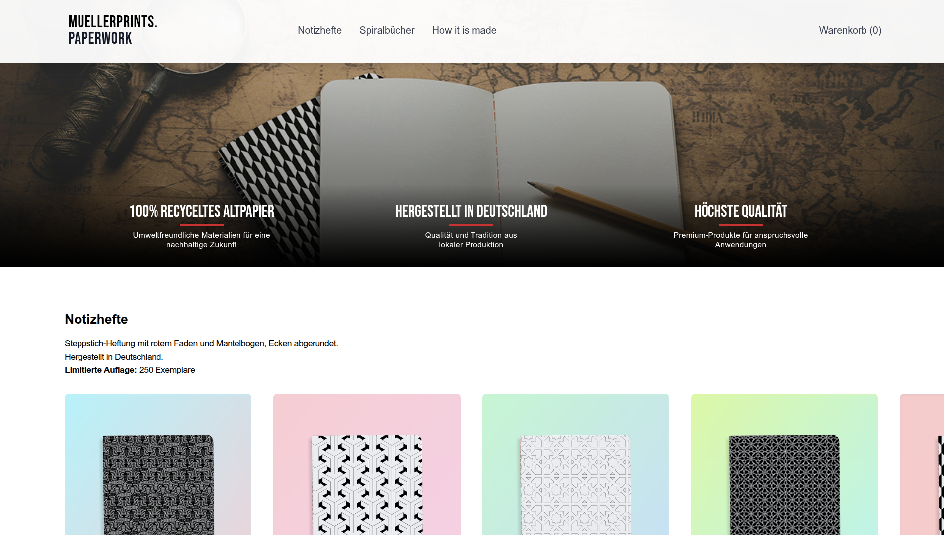 Screenshot der E-Commerce-Plattform MUELLERPRINTS